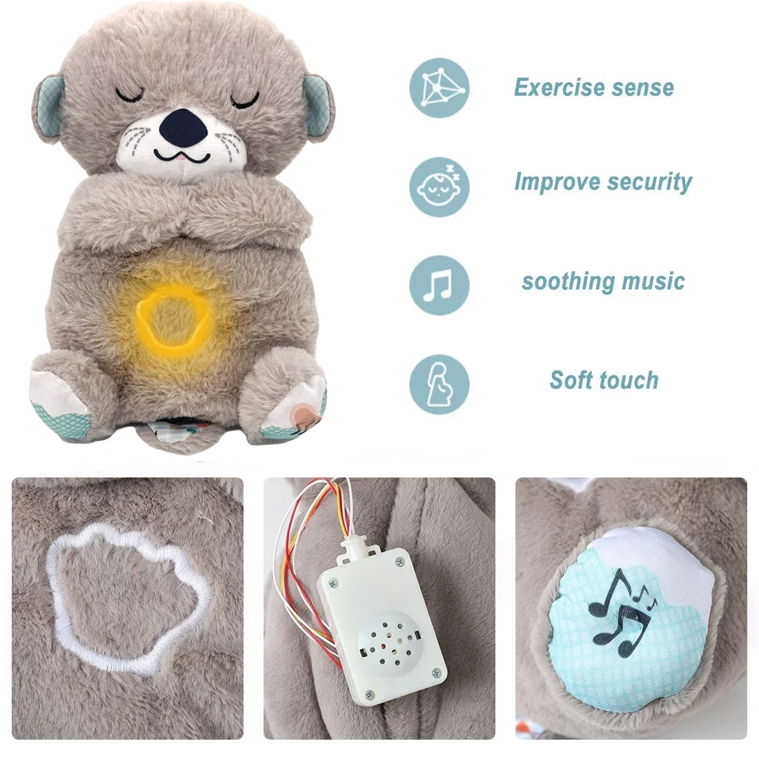 Baby Plush Doll Breathing Bear Soothing Sleep Playmate white Otter Toy Kids Music Sleeping Companion Sound Light Doll Toy Gift