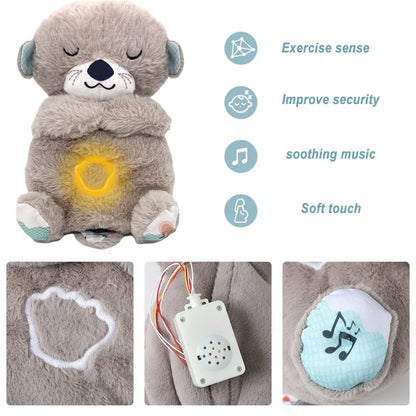 Baby Plush Doll Breathing Bear Soothing Sleep Playmate white Otter Toy Kids Music Sleeping Companion Sound Light Doll Toy Gift