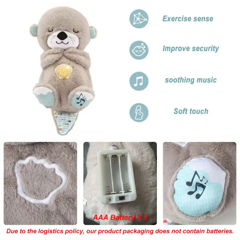 Baby Plush Doll Breathing Bear Soothing Sleep Playmate white Otter Toy Kids Music Sleeping Companion Sound Light Doll Toy Gift