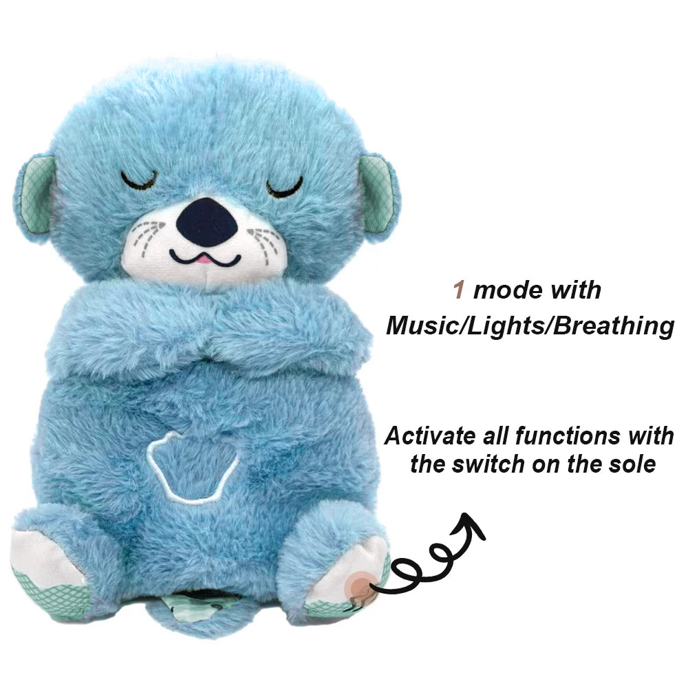 Baby Plush Doll Breathing Bear Soothing Sleep Playmate white Otter Toy Kids Music Sleeping Companion Sound Light Doll Toy Gift