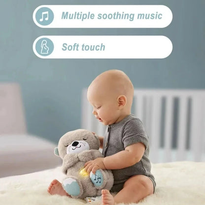 Baby Plush Doll Breathing Bear Soothing Sleep Playmate white Otter Toy Kids Music Sleeping Companion Sound Light Doll Toy Gift