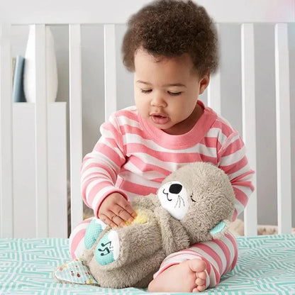 Baby Plush Doll Breathing Bear Soothing Sleep Playmate white Otter Toy Kids Music Sleeping Companion Sound Light Doll Toy Gift